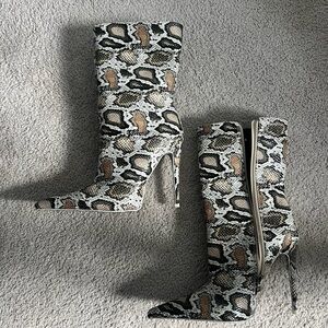 Snakeskin Patterned High Heel Boots